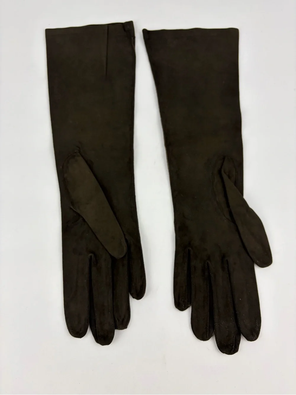 VTG 40s 50s Bloomingdale’s French Kid Suede Leather Beaded Brown Hand Gloves 7.5